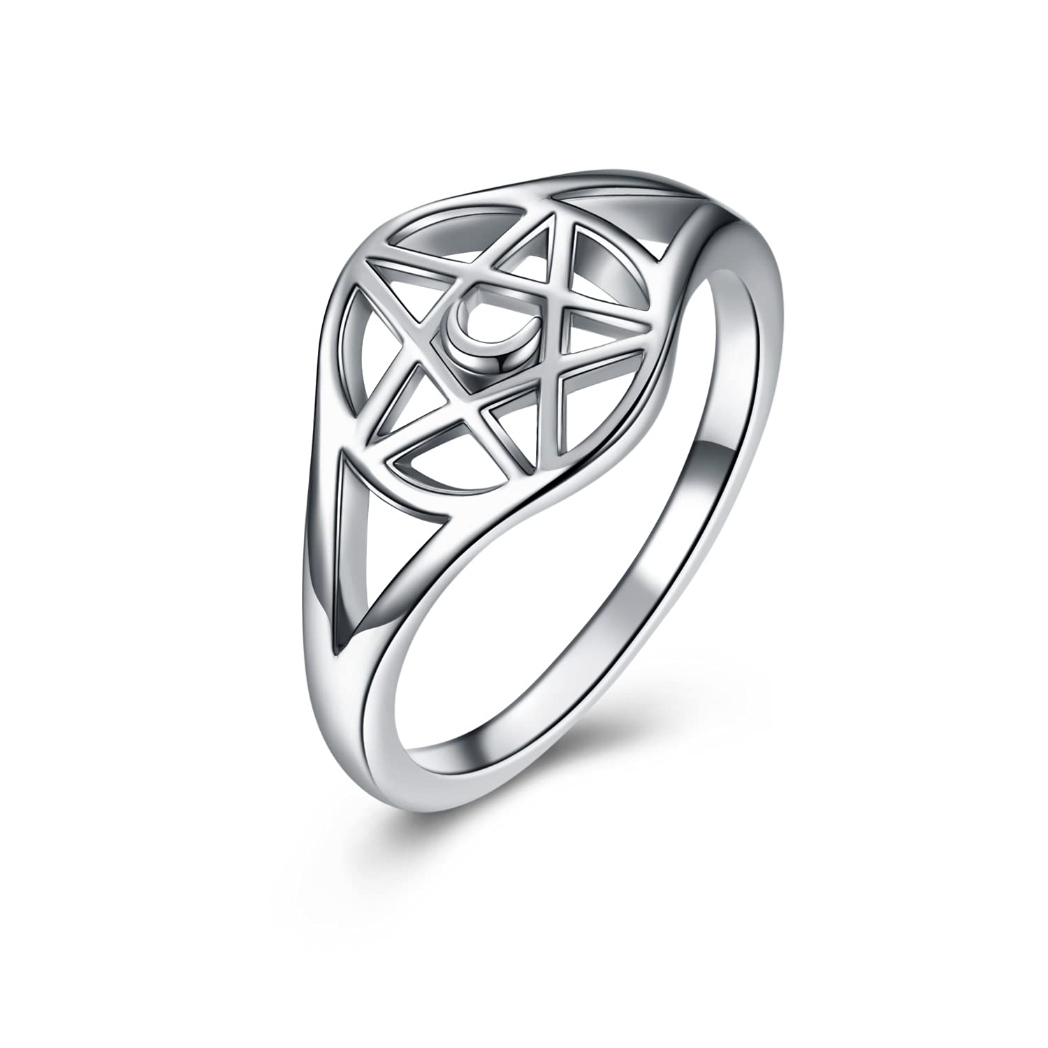 Pentagram Star 925 Sterling Silver Ring Pentacle Runes Runic Sacred...