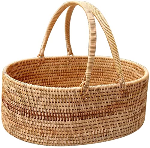 Fruit Basket Fruit Bowl Countertop Fruit Basket Durable Handmade Rattan Picnic Baskets Picnic Baskets with Handles for Outdoor Camping Barbecue Fruit Baskets Easy to Carry Fruit Dish Fruit Tray Fruit