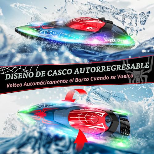 Miniatura 4 de Deerc Barco De Control Remoto Spider Con Luz Led Para Niños, Barco Rc Totalmente Proporcional De 2,4 Ghz Para Piscinas Y Lagos, Tiempo De Ejecución De 80 Minutos, Juguetes Para Piscinas
