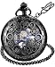 LYMFHCH Steampunk Blue Hands Scale Mechanical Skeleton Pocket Watch with Chain As Xmas Fathers Day Gift (Black)