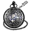 LYMFHCH Steampunk Blue Hands Scale Mechanical Skeleton Pocket Watch with Chain Mens Womens Watch Christmas Graduation…