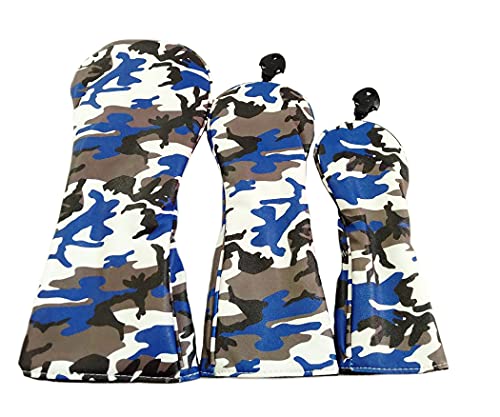 Lanx. ゴルフカバー 青迷彩 ゴルフ ヘッドカバー ドライバーカバー ウッドカバー フェアウェイウッド ユーティリティカバー アイアンカバー G FW UT 番号札付き 動物 440cc 460cc レザー 錆防止 軽量 目立つ お祝い トラベル キャップ 雨用 ホルダー ケース 3本 ソフト 小物 へッド シール 練習 クリーナー 磨き 可能 プロ PU 代用品 柔軟 耐磨耗