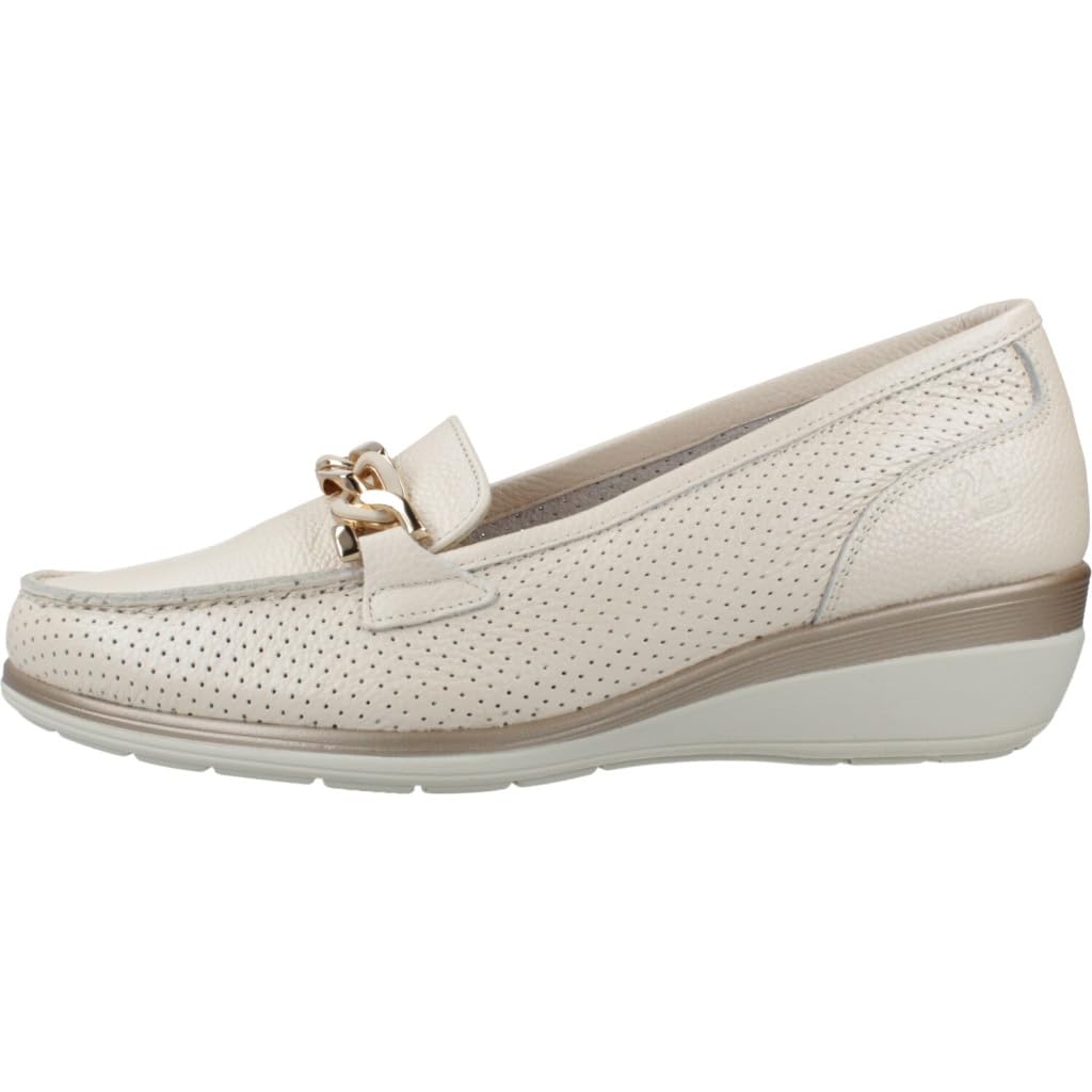 24 HRS - Mocasín de Mujer 24 HRS en Piel con Cuña 4cm - Zapato Cómodo Modelo 26711 Lino - Cuero