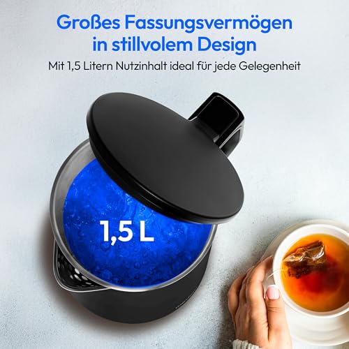 MEDION Waterkoker van roestvrij staal (1,5 L, 2.200 W, 360°-voet, warmhoudfunctie, LED-indicatie, dubbelwandig, MD12105) zwart - Afbeelding 6