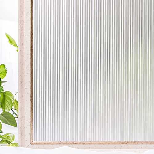CottonColors Window Privacy Film 35X 78 3D Reeded Glass Window Film Decorative Window Film Heat Blocking Static Cling Non-Adhesive Fluted Glass