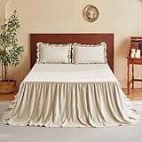 MR&HM Brushed Microfiber Ruffle Skirt Bedspread Set - 30' Long Drop, 3 Piece Queen, Linen Shabby Chic Style Bed Spread，French Country Soft Bedspread and Pillow Shams, Vintage Farmhouse Decor
