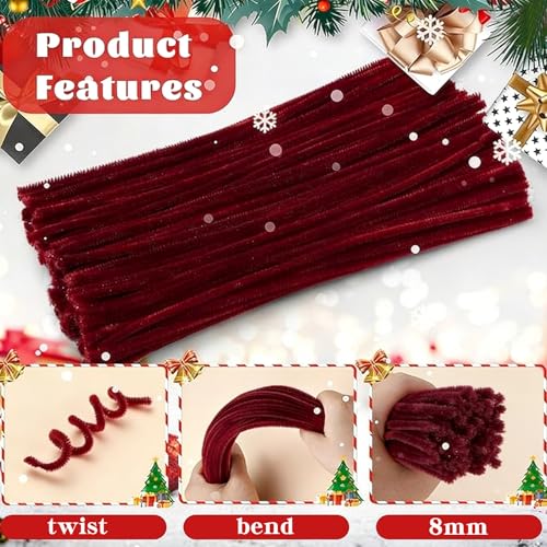 Image of Pipe Cleaners,200Pcs Wine Red Pipe Cleaner Flower Kit,Chenille Stems for DIY Bouquet Festivals Room Decor,Valentine's Day Craft Supplies,Christmas Ornaments,Halloween Fall Decorations for Home Crafts