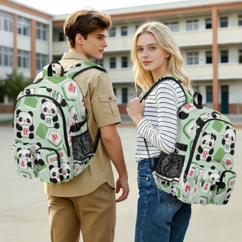 Mochila con dibujos animados de mahjong panda escolar con gran compartimento 7