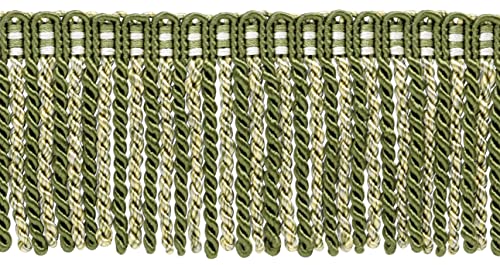DÉCOPRO 3" (7.5cm) long Noblesse Collection Bullion Fringe Trim with Fancy Knitted Header (Style# DB3) #010 (Yellow Green Sage Green Olive Green Off White) 5 Yard Value Pack (4.5m/15 ft)