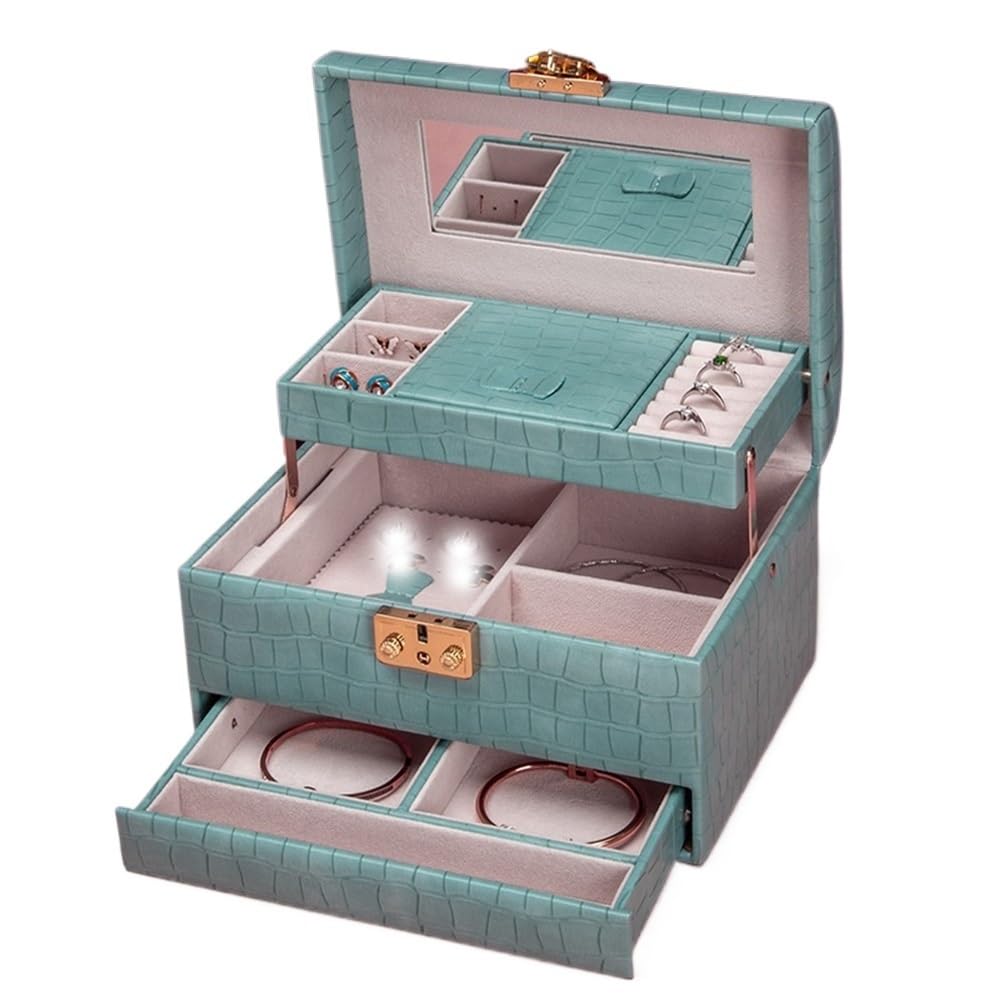 Xt4rPc2gD Jewelry Stand Organizer Leather Jewelry Organizer Box with Mirror Storage Jewellery Box