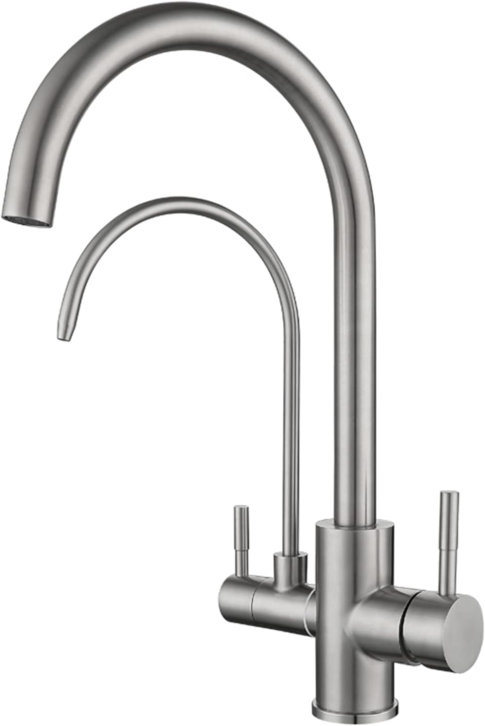 Kitchen Faucets, Drinking Water Faucet, 304 Stainless Steel Double Handle 1 Hole Sink, 360°Rotation Hot and Cold Mixer Tap, Brushed Nickel