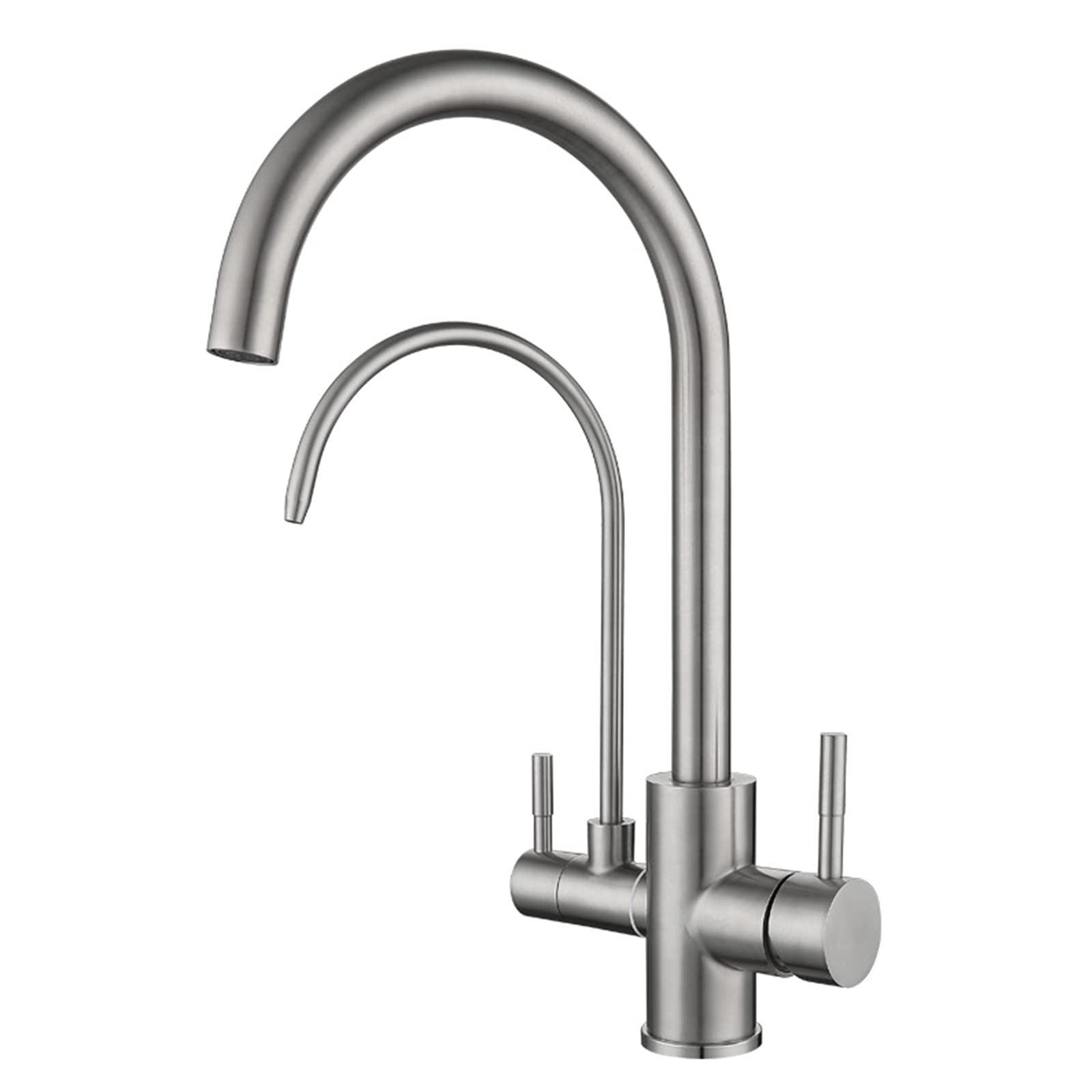Robinet d'eau potable double poignée en nickel brossé avec bec rotatif fluide à 360°
