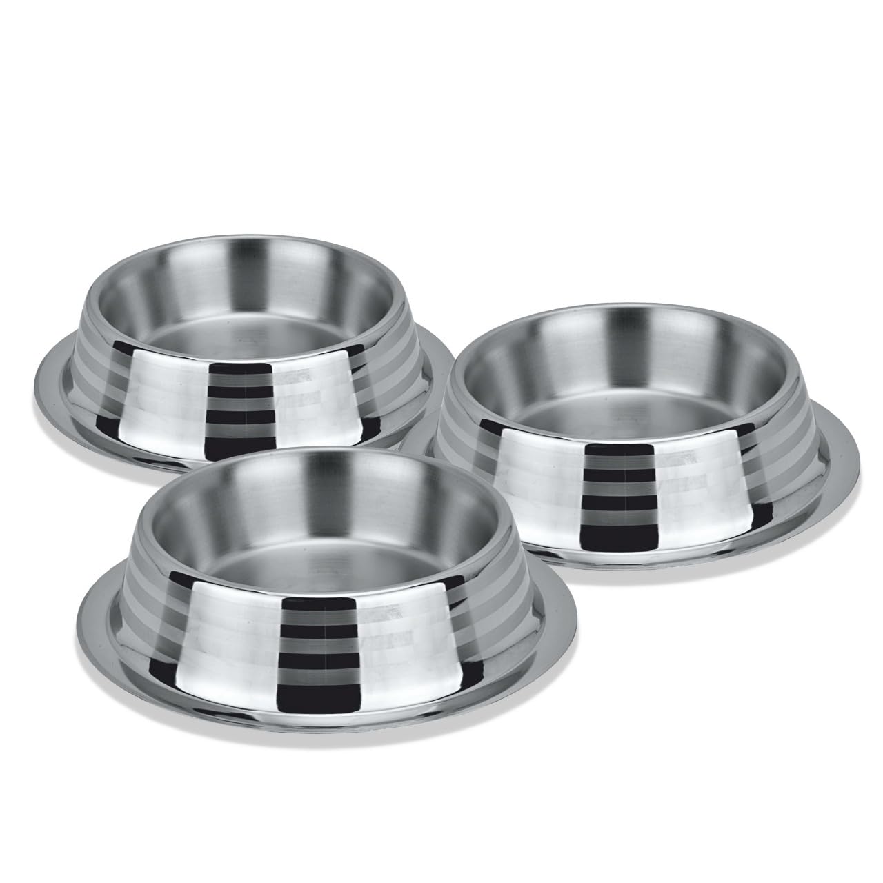 Happinesque Stainless Steel Dog Bowls | Cat Bowls (Pack of 3) - Anti Skid & Non Tip Dog Water Bowl | Cat Water Bowl Set - Dishwasher Safe - 32 Oz - 950 ml - 23 cm Diameter (Elegant Silver Stripes) โ image 1
