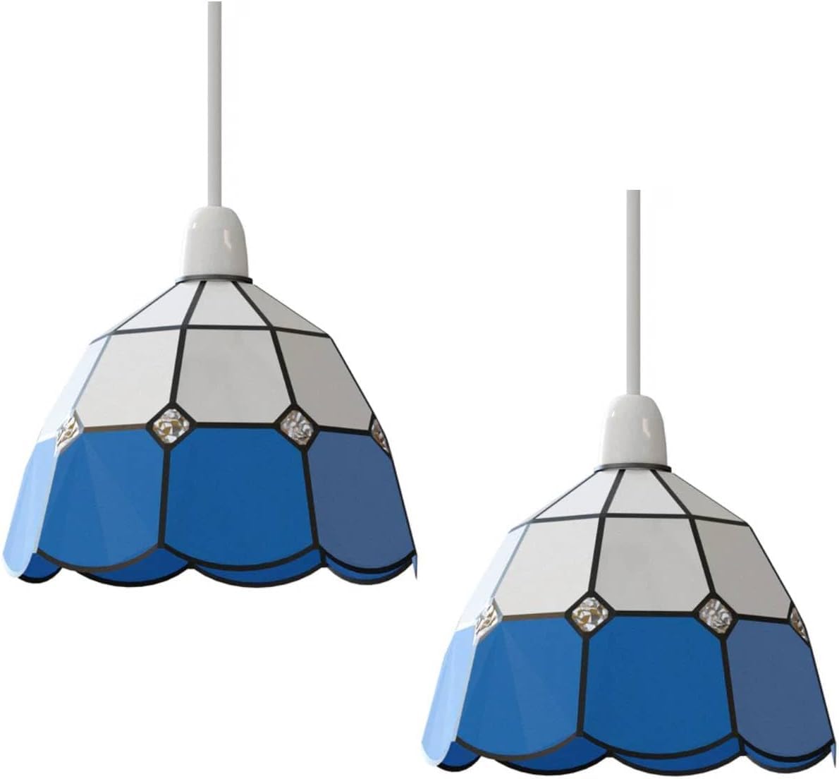 2Pack Mosaic Tiffany Stained Glass Lamp Shade, Vintage Glass Lampshade Easy Fit Pendant Ceiling Light Shade, Handmade Mosaic Ceiling Lamp Shade for Living Room, Bedroom, Kitchen & Hallway Decor — image 1