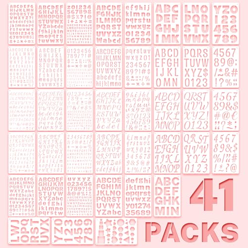 41Pcs Letter Stencils Reusable 1/2 3/4 1 5/4 2Inch Small Plastic Templates for Scrapbook 5 Font Alphabet Number Shape Stencils for Painting Art Crafts Drawing Journal Notebook Fabric Home Decor