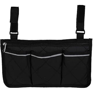 ODOMY Wheelchair Side Bag Armrest Accessories Storage Bag with Pouches Hang on Side with Bright Line Waterproof Organizer for Wheelchair Walker Pouches Walkers Electric Scooters Mobile Chairs (Black)