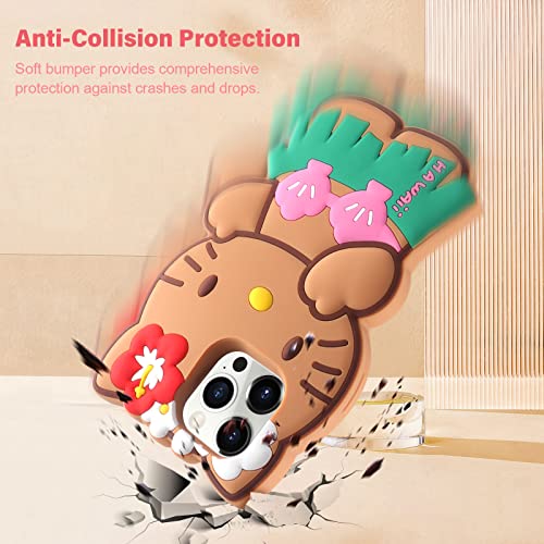 Honeyake Cat Case 3D Cartoon For Iphone 14 Pro Max Phone Case With Bracelet Chain, Kids Girls Women Cool Fun Cute Kawaii Animal Cases Soft Silicone Funny Unique Character Protective Cover Brown/Pink #TOP4