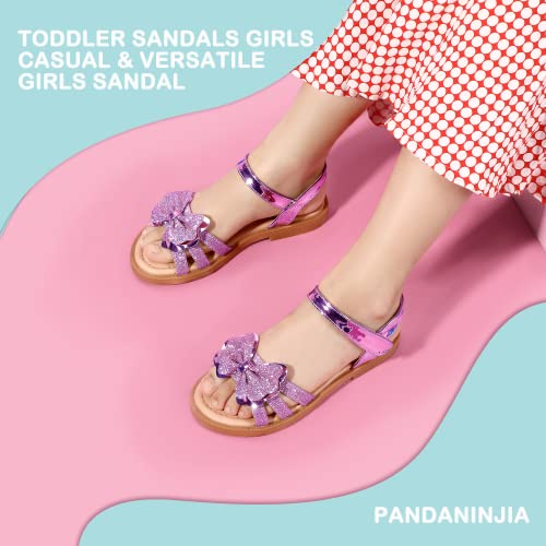 Image of PANDANINJIA Girls Sandals, Open Toe Cute Bow Princess Girls Flats, Sparkly Summer Dress Shoes Sandals for Toddler /Little Kid /Big Kid