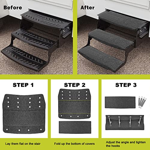 A Energy Rv Step Covers 3Pack,22 Inch Long Grey Rv Stair Rugs With Adjustable Hooks For 8-11 Inch Deep Radius Camper Stairs #TOP5