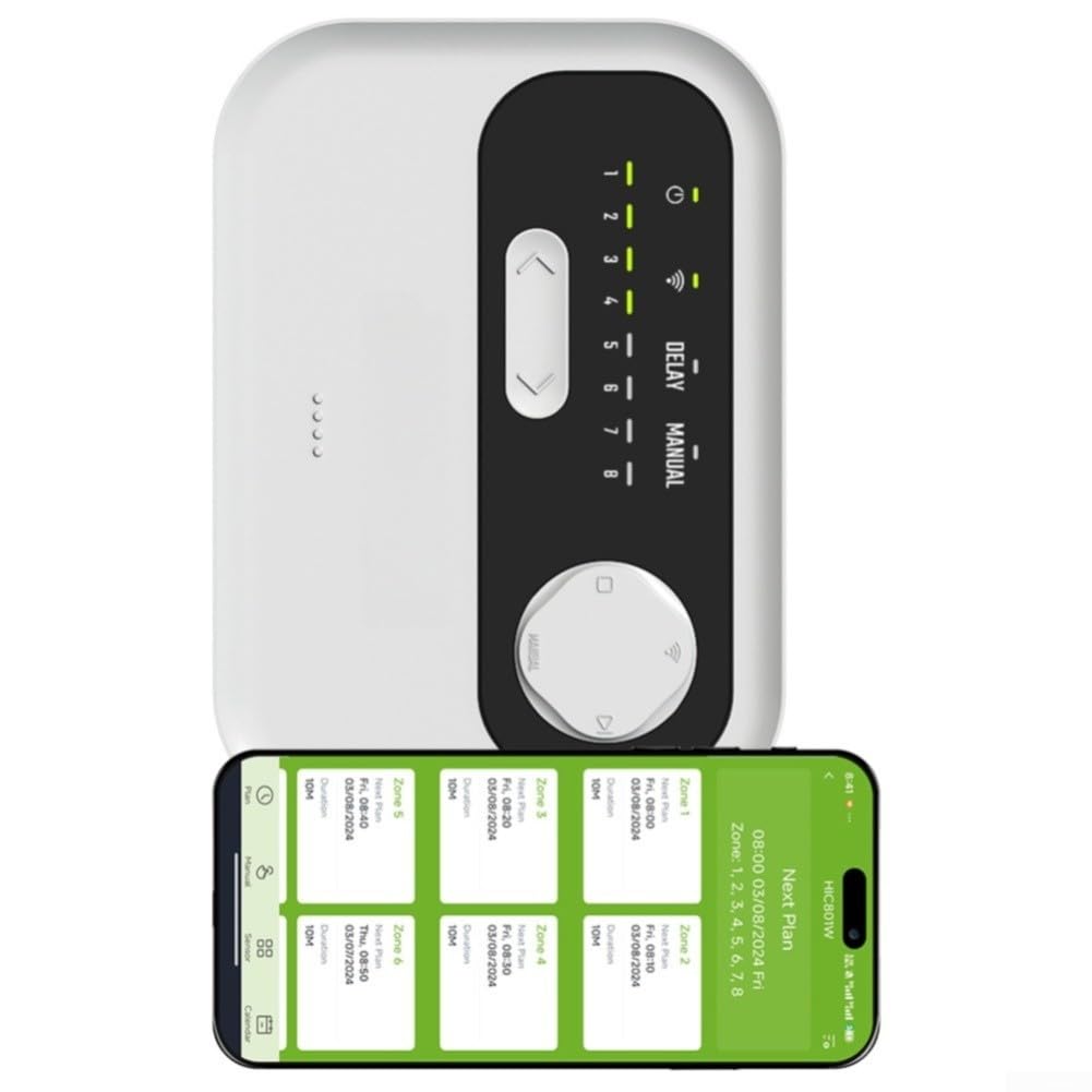 Controller intelligente per irrigazione a 8 zone, WiFi, basato sul tempo, computer di irrigazione, 8 zone, controllo tramite app, sistema di irrigazione da giardino, 8 valvole, per irrigatore WiFi, 24
