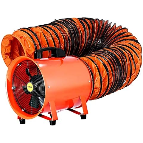VEVOR Rohrventilator 300mm/12 Zoll Bauventilator Ventilator 220V Baugebläse Axialgebläse Baulüfter Gebläse mit 5m Schlauch, Gelb Cover
