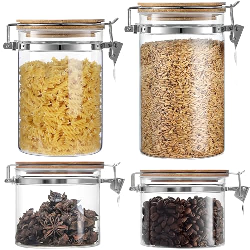 TESIN 4er Set Vorratsdosen Transparent mit Bügelverschluss, Luftdichte Aufbewahrungsbehälter in 4 Größen für Küche & Vorratskammer, zur Aufbewahrung von Mehl, Zucker, Kaffee, Reis, Tee & Gewürzen
