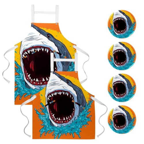 Lot de 2 tabliers de cuisine avec broches style attaque de requin taille unique