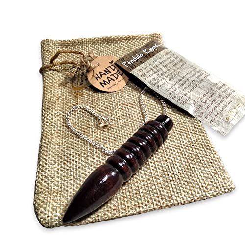 WORLD GOBLINS Péndulo Egipcio de Madera Exótica 8 cm. Cadena de Plata de Ley 925. 21cm | Radiestesia Adivinación + Folleto Explicativo y Bolsa Yute. Joyería Espiritual (Madera Egipcio 8 cm)