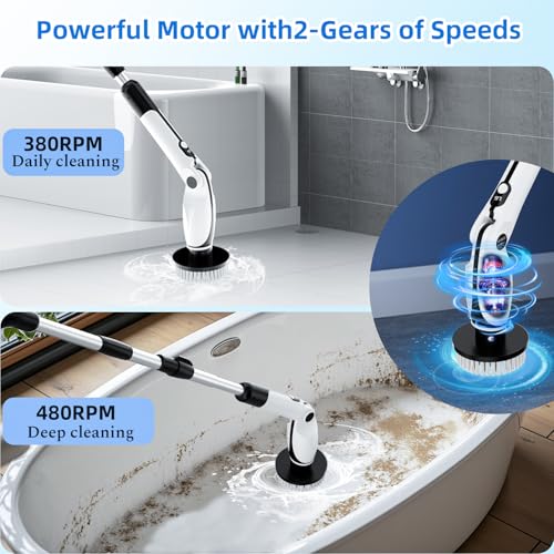 Image of Electric Cleaning Brush, Electric Cleaning Brush with 4 Adjustable Angles, 7 Brush Heads, 3 Adjustable Lengths, 90 Min. Autonomy, 2 Speed Modes, for Bathroom, Floor, Car