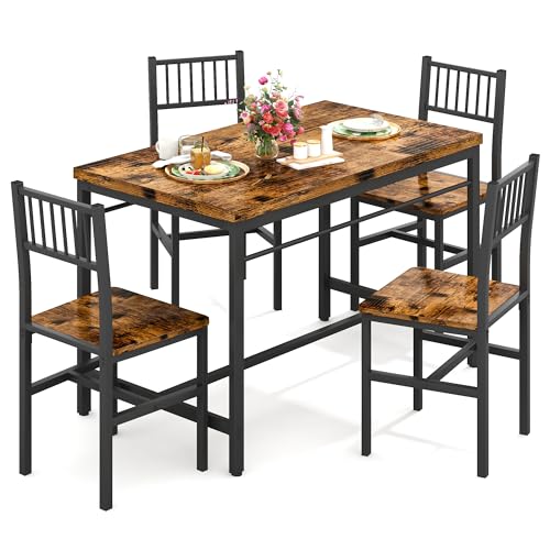 image for Lamerge Dining Table Set for 4,Industrial 47.2 Inch Table with 4 Curve
