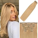 WindTouch Clip in Hair Extensions Human Hair Honey Blonde Hair Extensions 15Inch 70g 7PCS #27