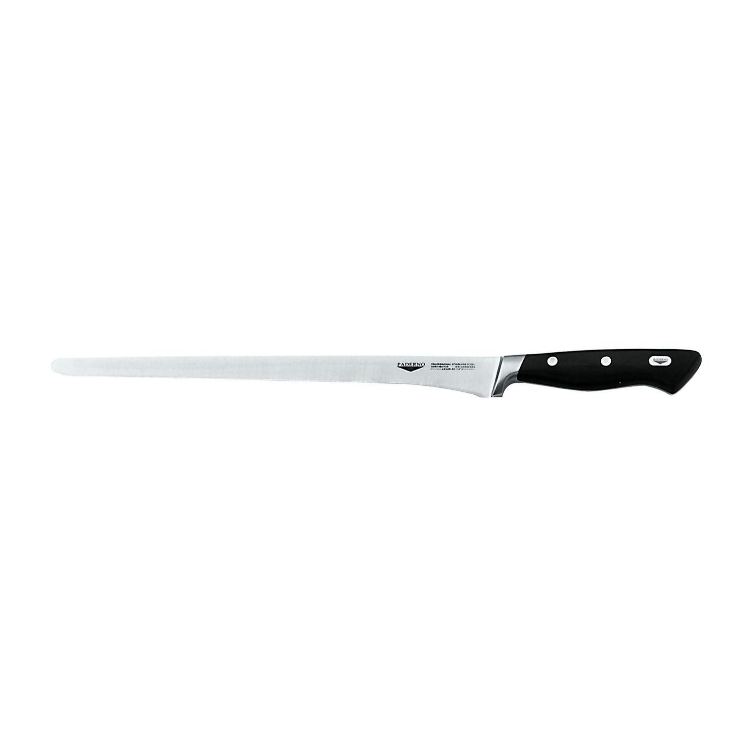 Couteau jambon 30 cm Paderno forgé en acier robuste avec finitions noires mates de haute qualité