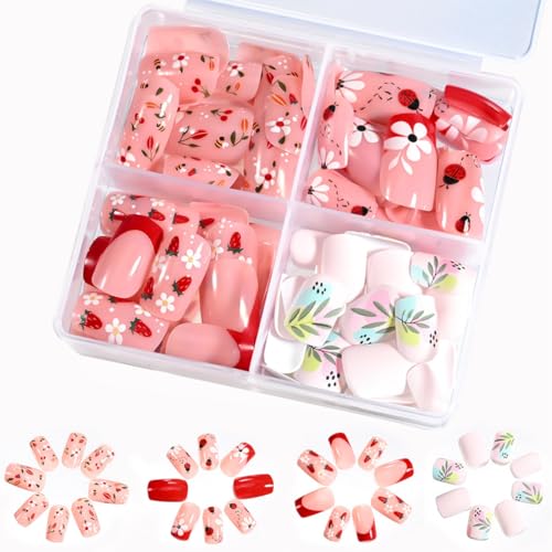Lot de 96 Ongles à Presser, Faux Ongles pour Enfants, Kit De Faux Ongles, pour Adolescentes Femme