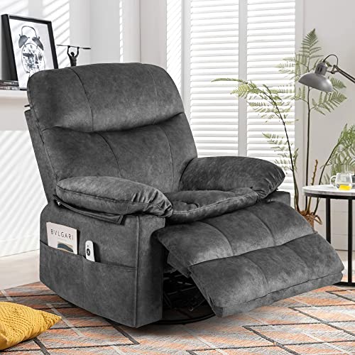 Image of HOMYEDAMIC Heated Rocker Recliner Chair with Massage for Adults, Oversized Wide Lazyboy 360°Swivel Adjustable Ergonomic Lounge Fabric Theater Sofa for Home Living Room Bedroom(Grey)