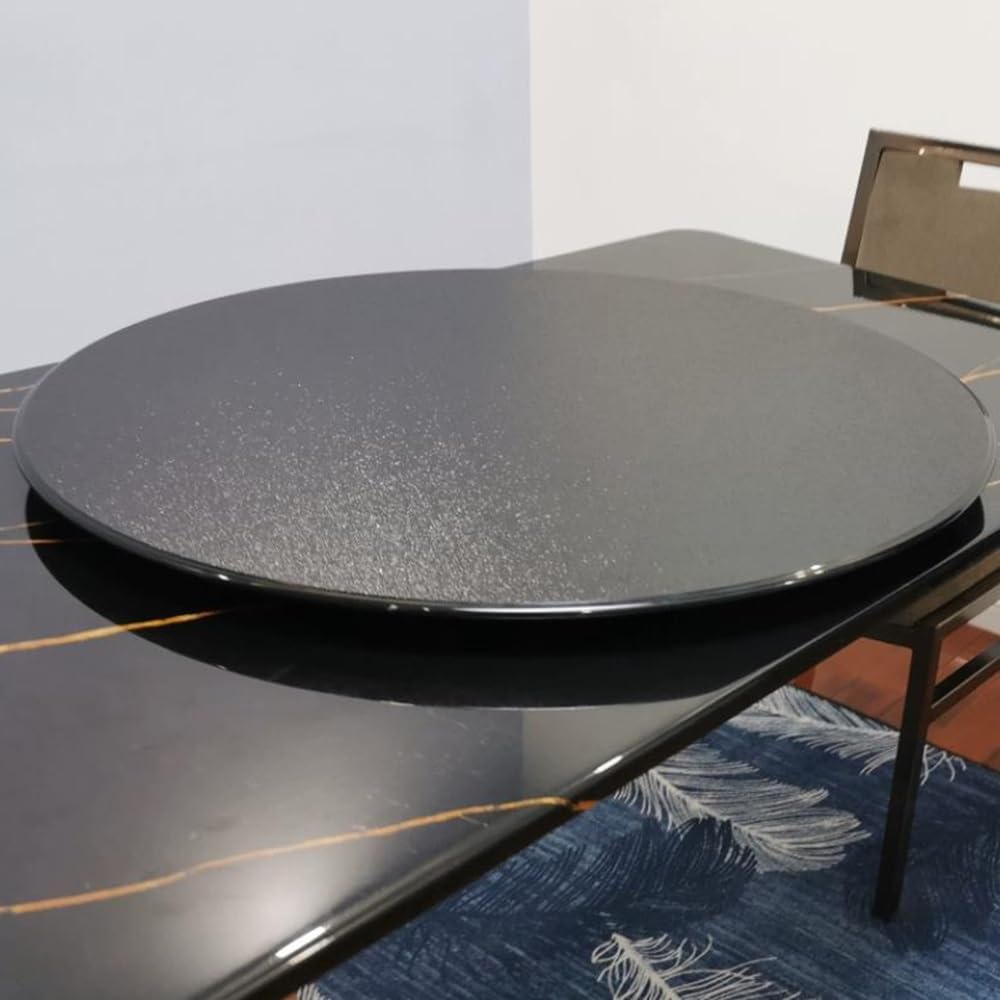 Plateau Tournant Rond en Verre Trempé De 40 Pouces, Plateau De Service Rotatif avec Base, Plateau De Table en Verre Noir Lisse (90 Cm/36 Pouces)
