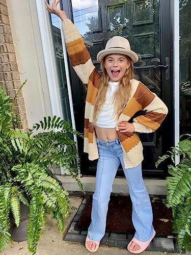 Girls Open Front Long Sleeve Cardigan Color Block Chunky Knit Oversized Kids Sweaters Coat3