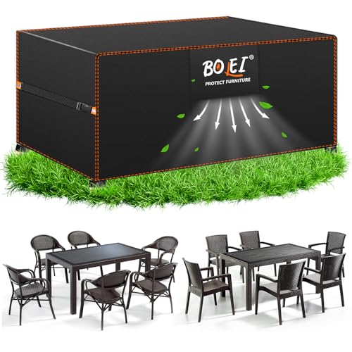 BOLEi Abdeckung Gartenmöbel Winterfest | Abdeckplane mit Belüftungsöffnungen | 420D Oxford-Stoff Schutzhülle Wasserdicht Regenfest, Winddicht |Schutzhülle für Rattanmöbel Balkonmöbel 125×63×74cm