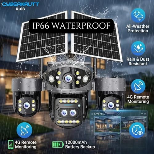 Image of Xuga Cybernautt X16B 4G Solar Security Camera | 16MP Four Lens, 10x Zoom, 355 Pan-Tilt | 12000mAh Battery Wireless Outdoor Camera with H.265+, Two-Way Audio, Cloud /SD Storage