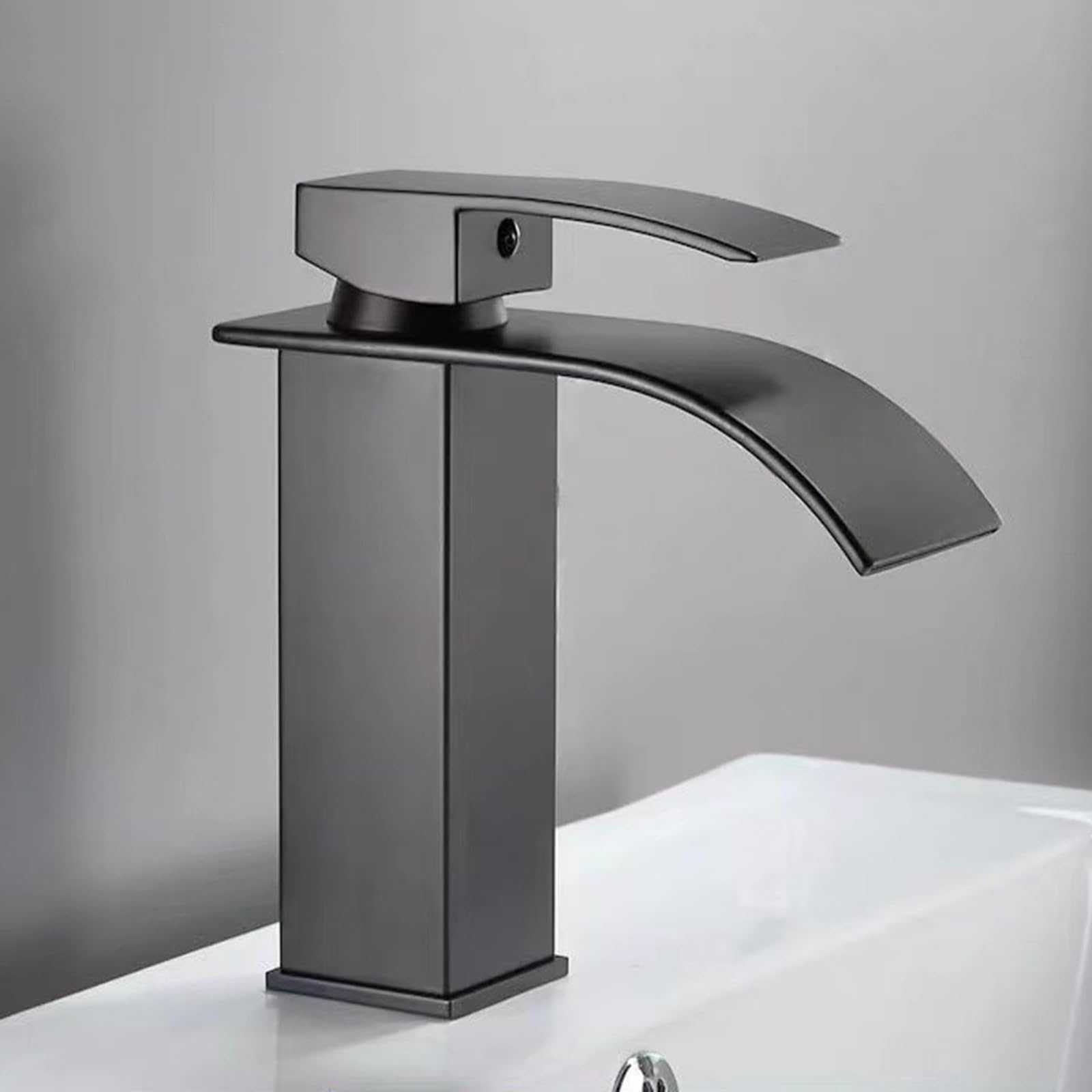 ANVLOJRIH Basin Mixer Tap Bathroom Sink Taps Waterfall Sink Taps Black for Bathroom Single Lever 1 Hole Basin Lavatory Sink Faucet