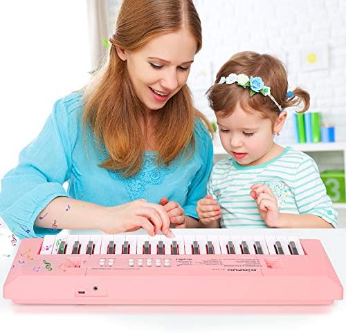 Electronic Piano Keyboard 37 Keys Piano for Kids Music Keyboard Piano with Microphone Learning Music Educational Toy Gift for Girls Boys Beginners (Pink 7 51BOEdZ8ZFL. AC