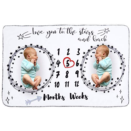 Image of InnoBeta Baby Monthly Milestone Blanket, Flannel Plush Newborn Infant Photo Blanket, for Pictures Photography for Newborn Boys & Girls New Mom Gifts Twins(White, 39"x 59")