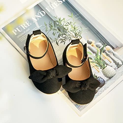 Flaryzone Toddler/Little Girls' Ankle Strap Flat Princess Mary Jane Front Bow Dress Shoes (Black,Toddler-Size 7) #TOP1