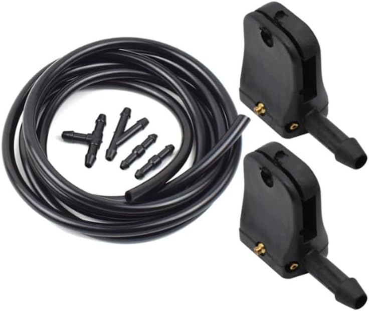 Windshield Washer Nozzle Valve Kit with Hose and T-Connectors, Black