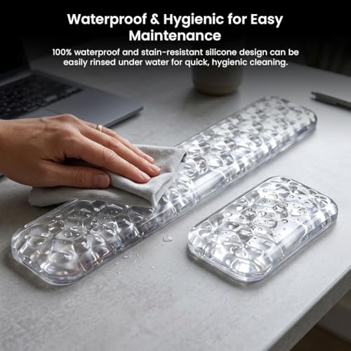 Image of Mouse & Keyboard Wrist Rest Pad Set of 2 Transparent Silicone Gel Hand Rest Non-Slip Footpad 16 inch Ergonomic Design Wrist Support for Office Computer Laptop Mac Typing Pain Relief Desk Gaming Accessory