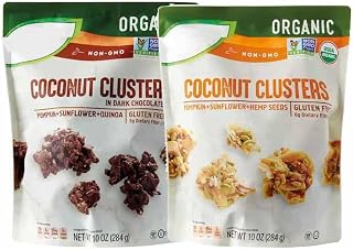 Plain and Dark Chocolate Simply Nature Coconut Clusters - Pumpkin, Sunflower, Quinoa - Gluten Free - Low Carbs, Organic Keto Friendly Snack Food - 2 Bag, 10 oz Each