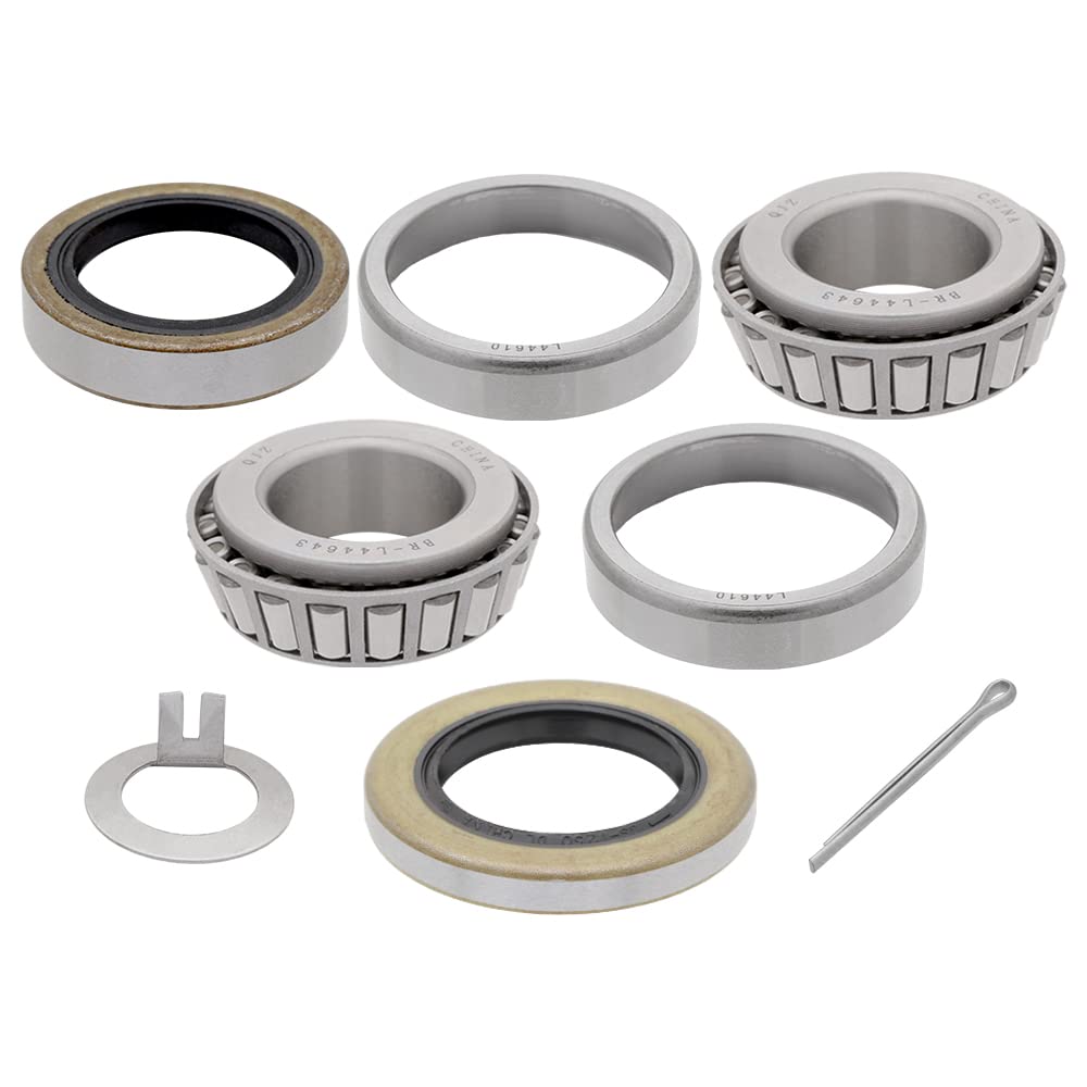 2,100-2,500 lbs UFP Trailer Axle Bearing Kit - Bearings: L44643/L44610 - Double-Lip Seals: 13194 (1.372 ID) & 12192TB (1.250) - Tang Washer - Cotter Pin