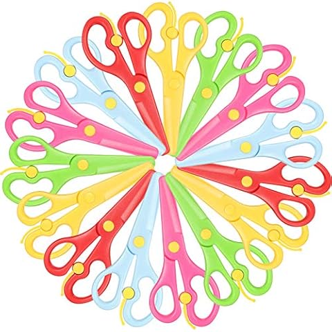 Leinuosen 15 Pieces Preschool Training Scissors Plastic Scissors Anti-Pinch Safety Scissors for Children Art Craft Supplies (Solid Color) Cover