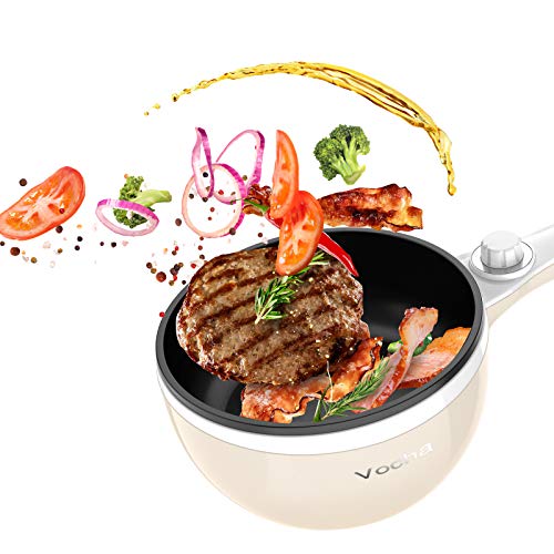 Vocha Electric Hot Pot, 1.5L Mini Portable Electric Pan Non-Stick, Multi-Cooker with Lid for Travel/Dormitory, Silicone Spatula Included (Beige) - Image 3