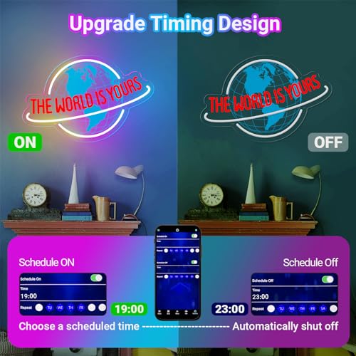 Image of The World Is Yours Neon Sign, 7 RGB Color Planet LED Neon Light Lamp for Wall Decor, Man Cave Home Bar Bistro Club Cafe Wedding Game Room Bedroom Birthday Gift Graduation Party