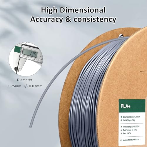 Image of eSUN PLA+ Filament 1.75mm Grey 1KG, 3D Printer Filament Dimensional Accuracy + /- 0.03mm, 1kg Cardboard Spool(2.2lbs) 3D Printing Filament, Fits for Most FDM 3D Printers